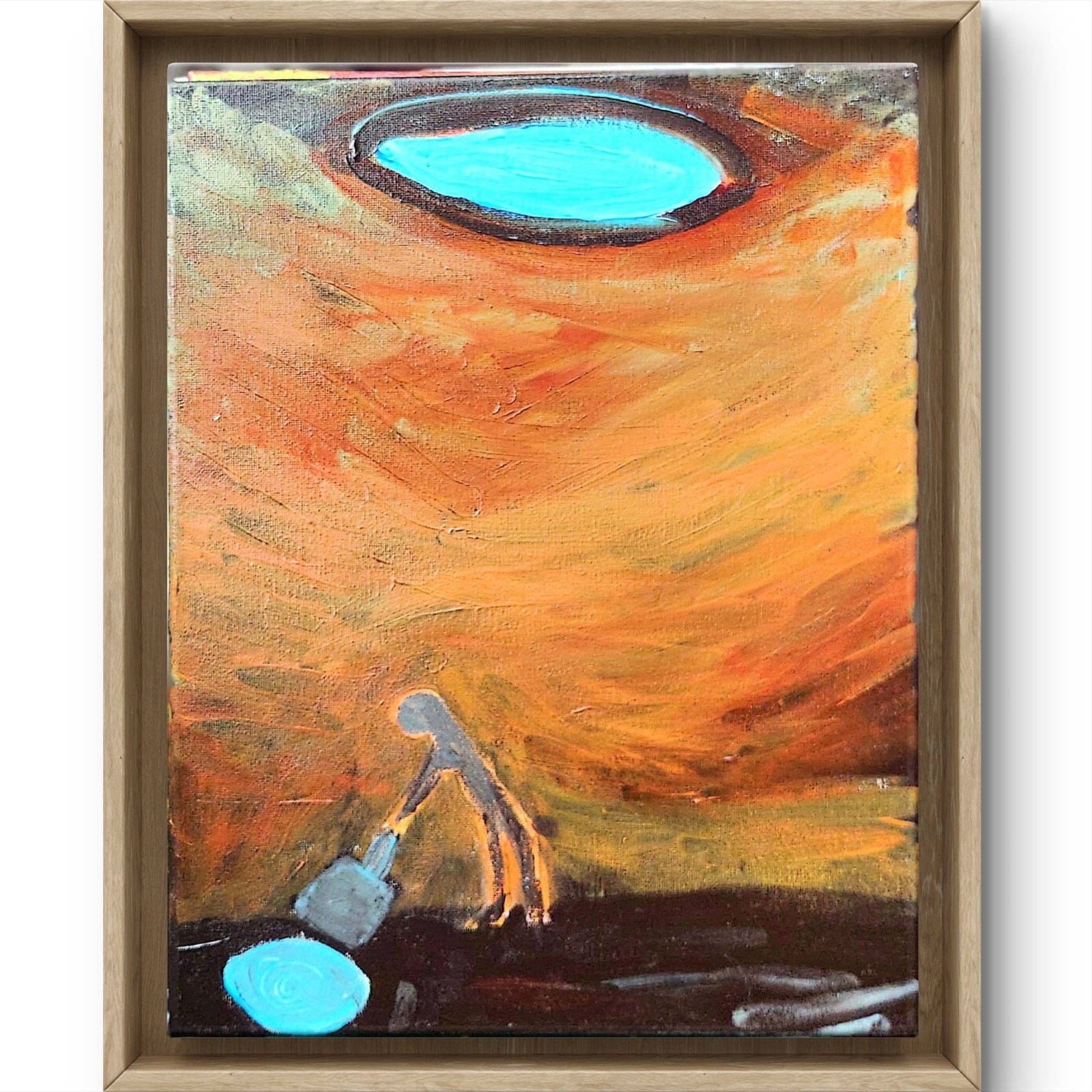 Figure in Pit Glowing Light Original Art Acrylic On Canvas 11×14