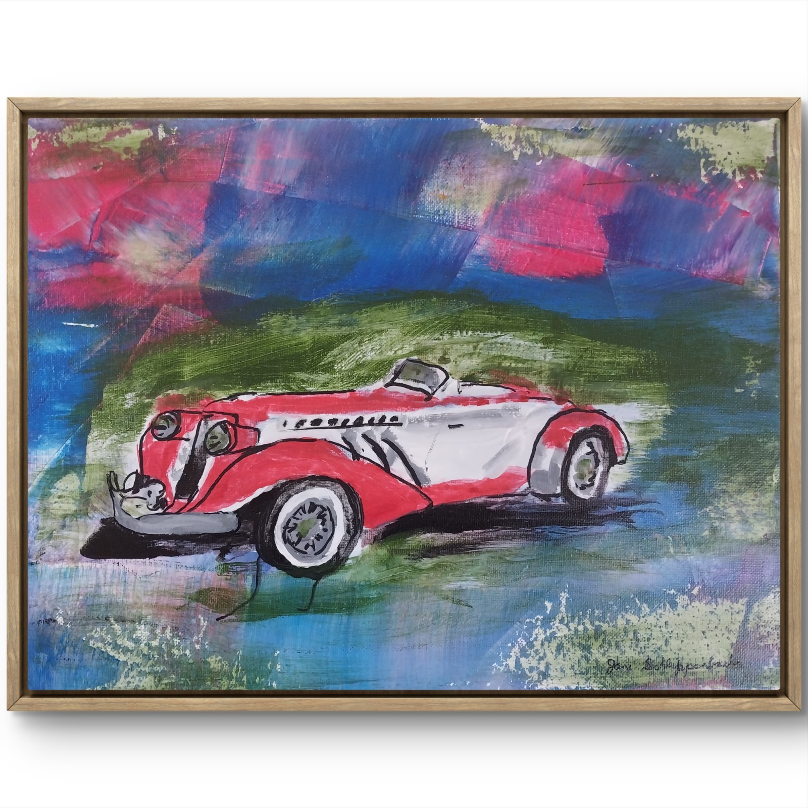 Modern Expressionistic Sports Car Original Signed Canvas Art Acrylic BACH