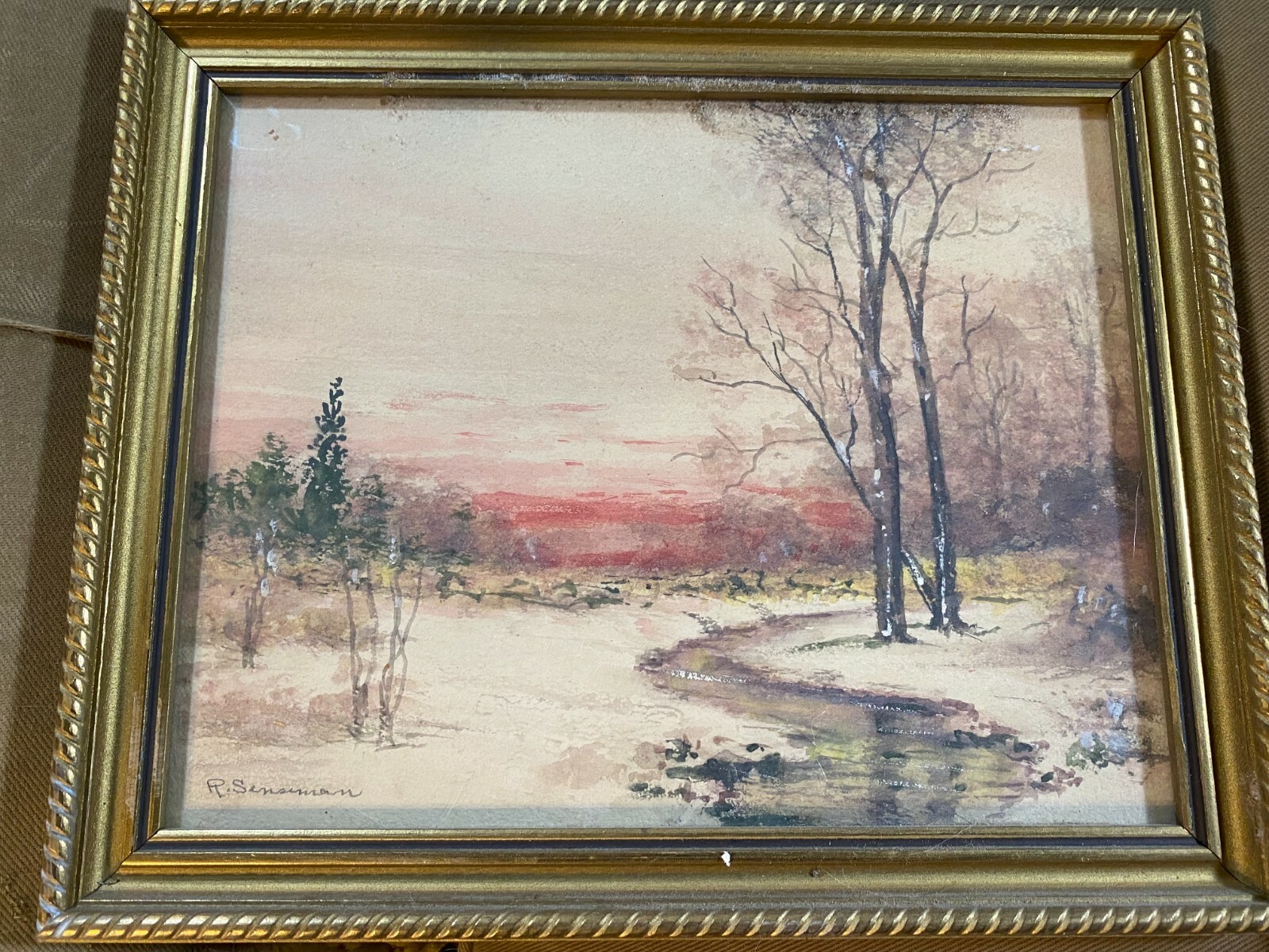 Raphael Senseman (1870 – 1965) «Winter River And Landscape Scene» WC Painting