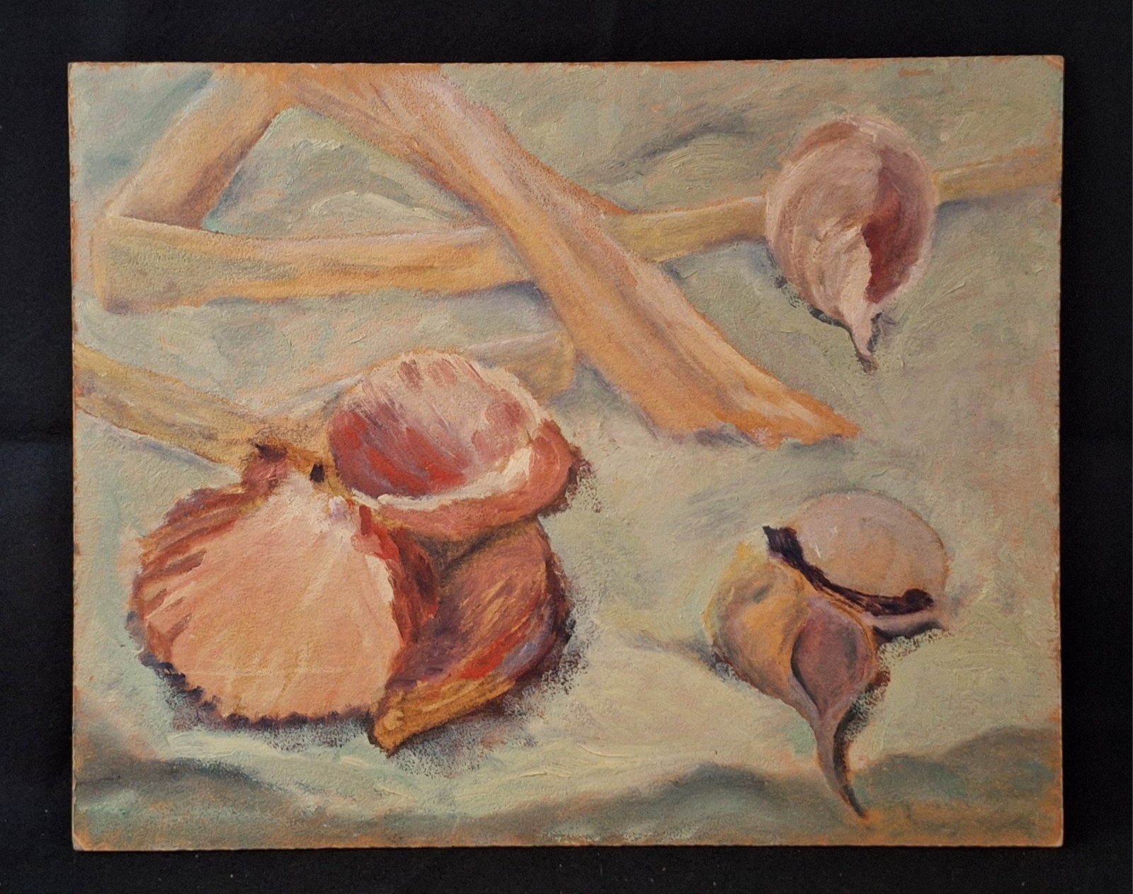 Original Seashell Impressionist Still Life Painting 16×20″ unframed