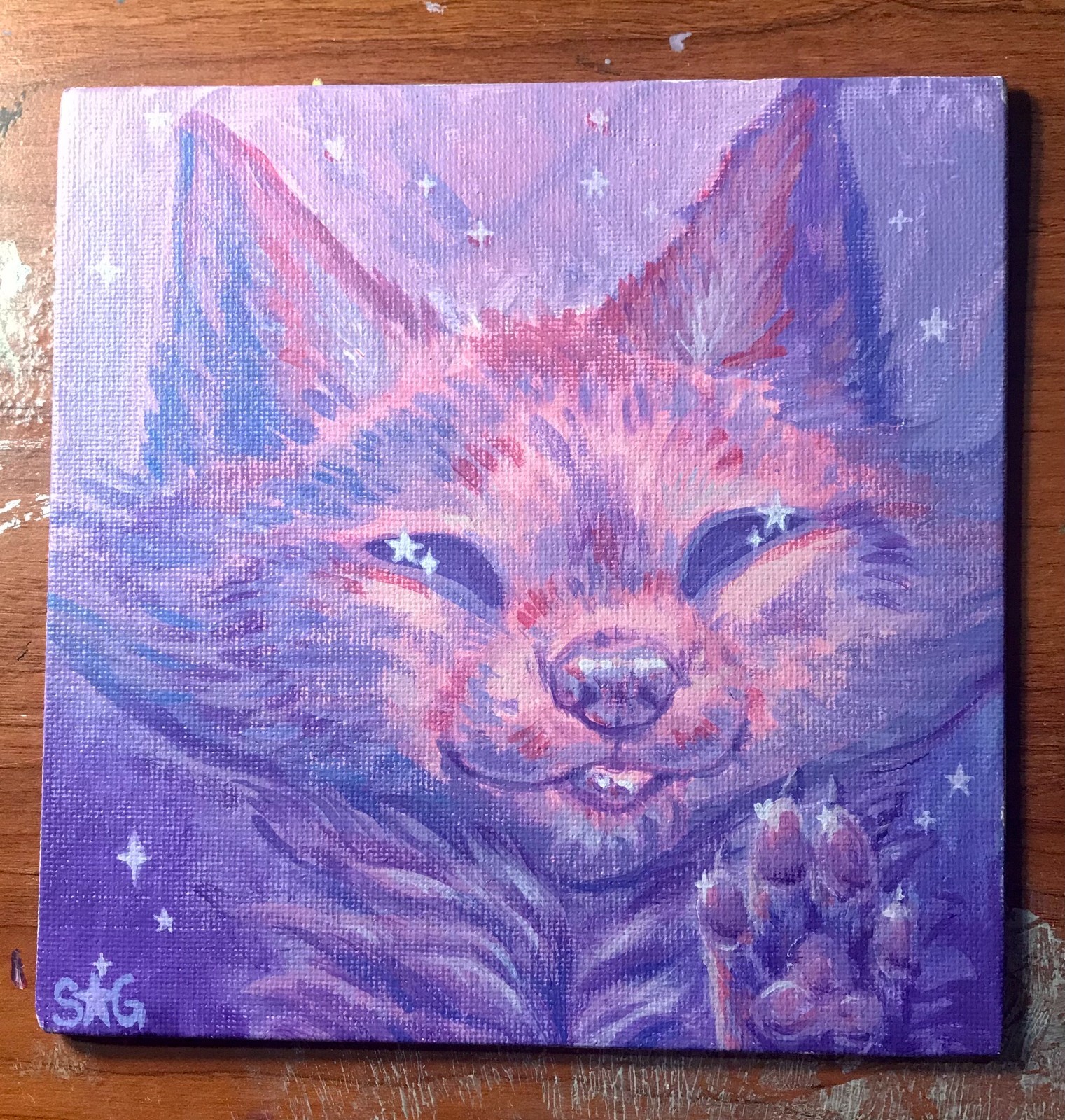 “Cloudy Kitten” painting on canvas hand painted acrylic 6×6 united states