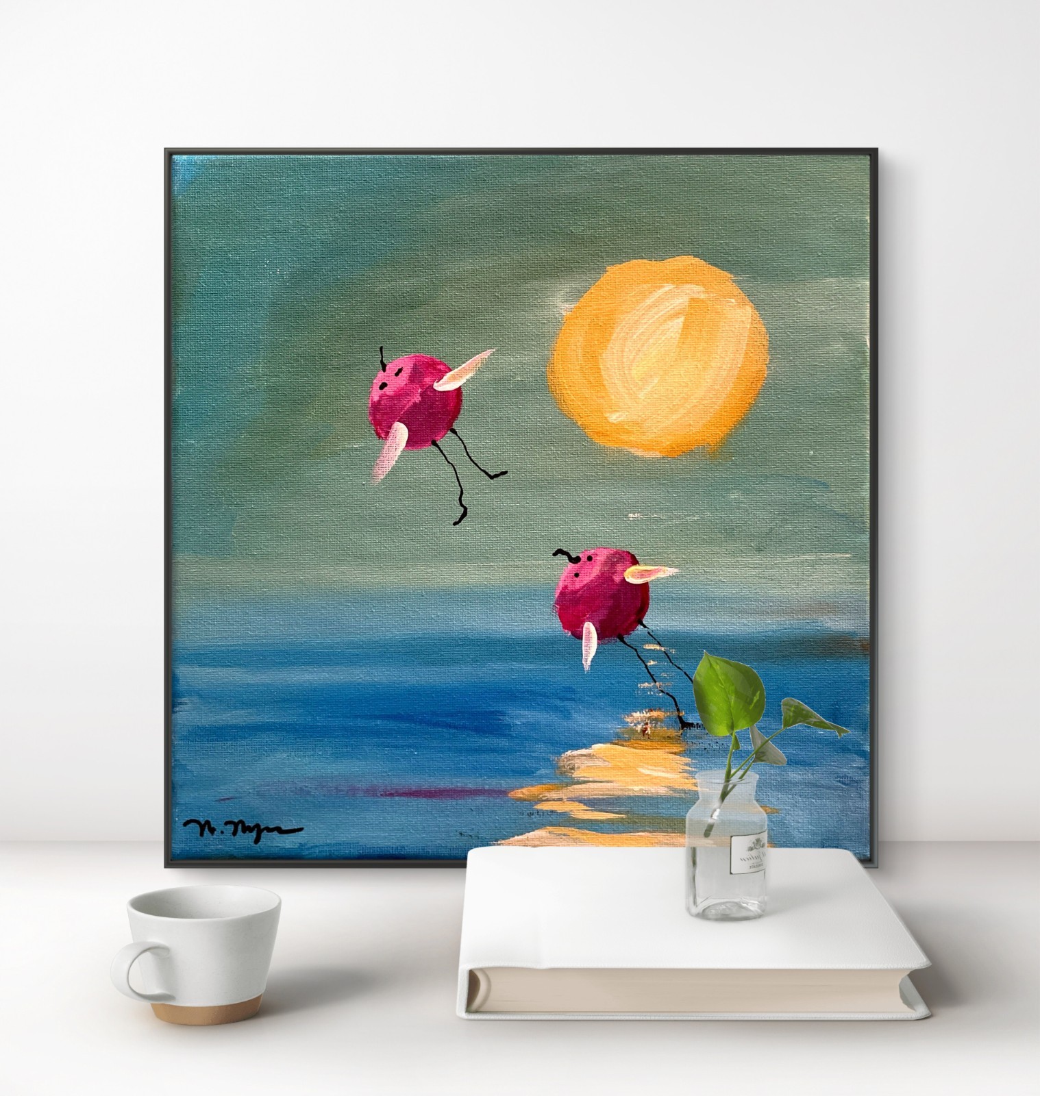 Mary Myers Original Abstract Expressionism 10×10 Flying Beach Birds Series