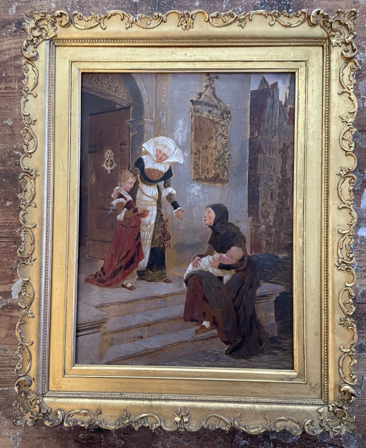 Gorgeous Oil Painting Canvas BODENMULLER German School The Gift Ladies Girl
