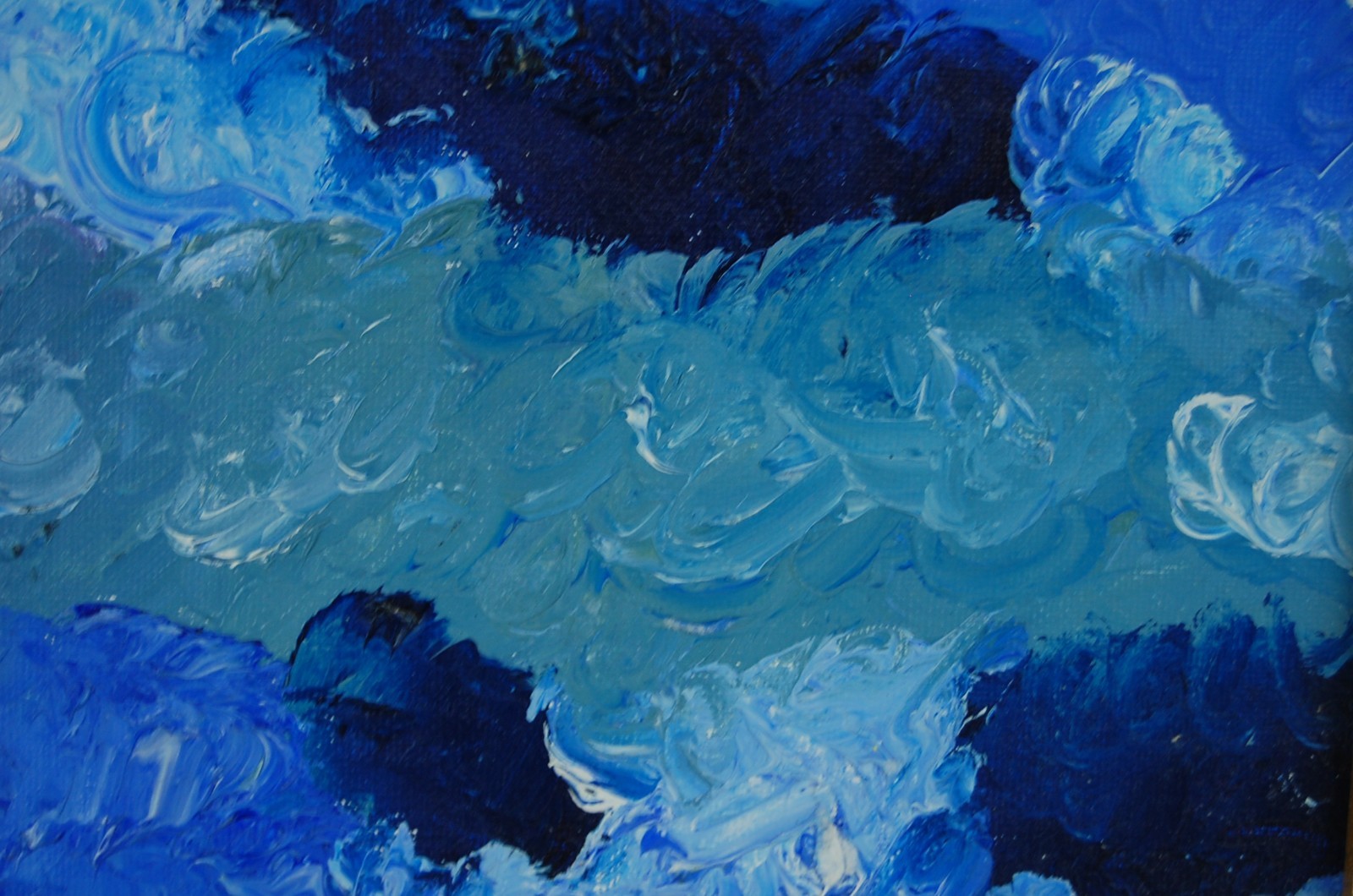 Framed Oil on Board Impressionist Abstract Blue Waves Seascape Painting 14X11