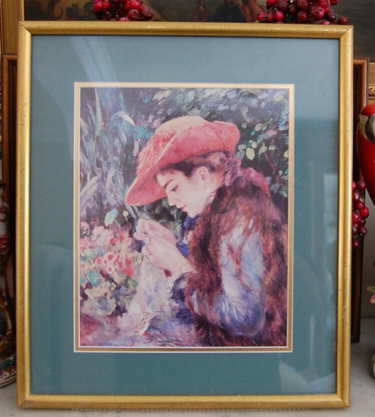 VINTAGE 70S FRAMED AUGUSTE RENOIR COLOR PRINT «MARIE-THERESE DURAND-RUEL SEWING»