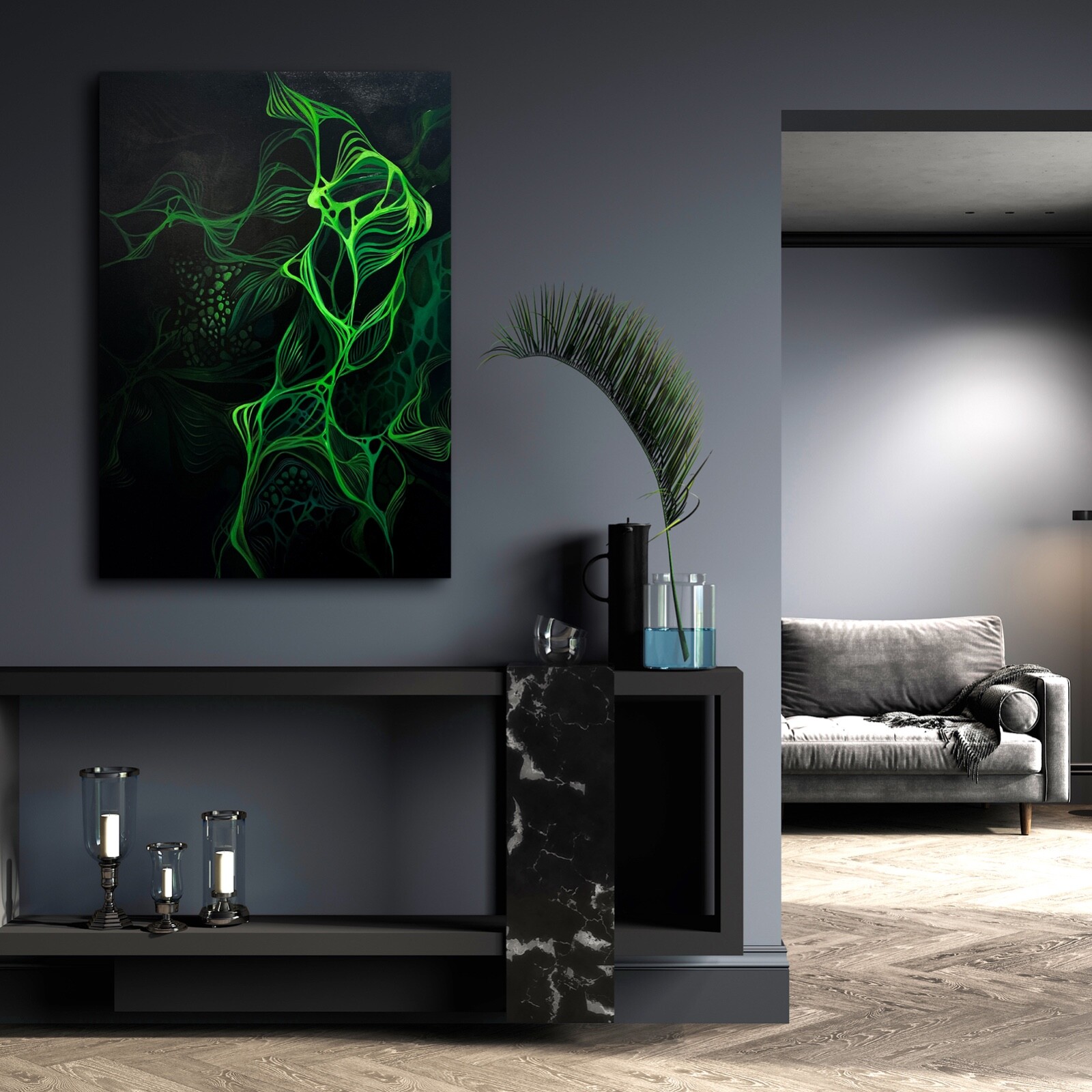 Acrylic painting Emerald Vortex: Enigmatic Green Abstraction – Earth Matrix