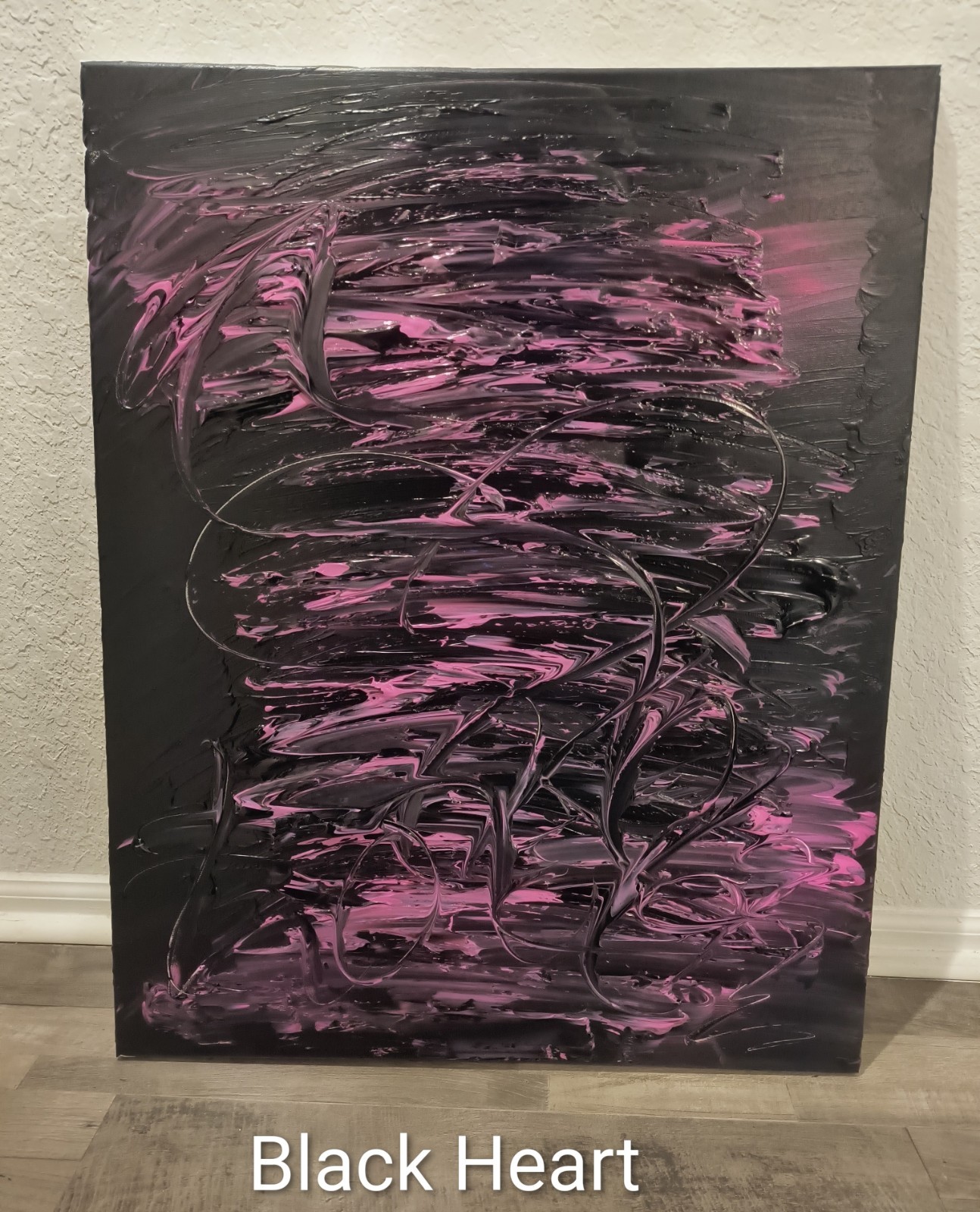 Trey Coppland, Black Heart Abstract Original Canvas Painting, 24 in Signed2026