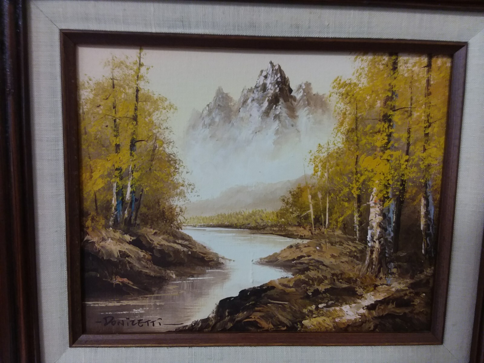 Vintage 8″x10″ Oil on Canvas Landscape Autumn Mountain & Stream-Framed & Signed