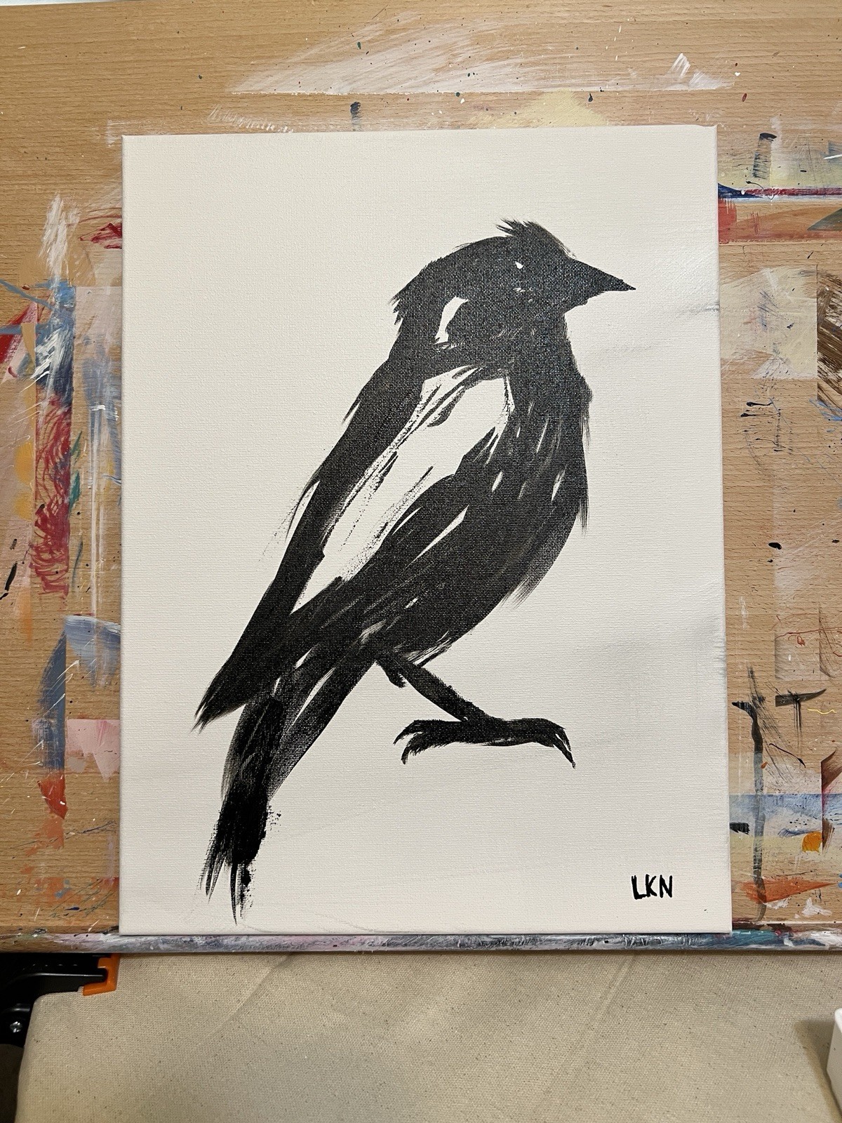 Laeknapes Abstract Art 12X16 Canvas Home Expressionist Monochromatic Sparrow