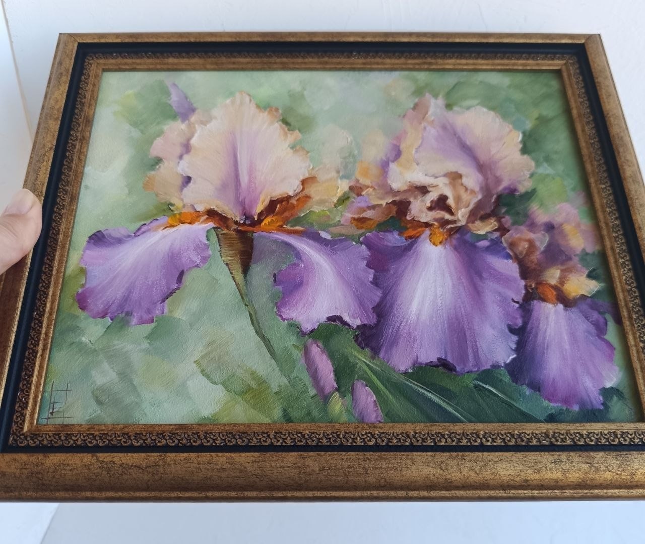 Irises in Bloom Original Oil Painting Framed Floral Artwork 8×10 in