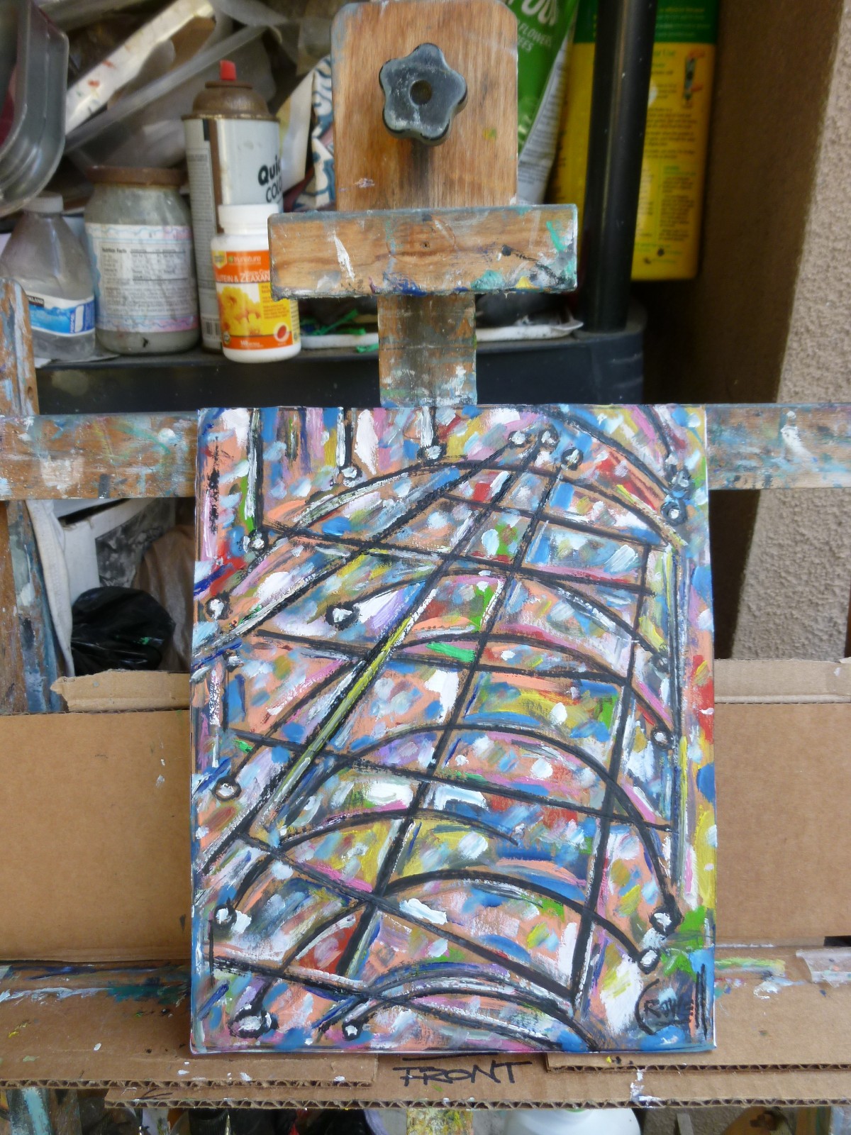 LAUGHING IN THE RAIN card panel original abstract 8×10 oil painting by Crowell