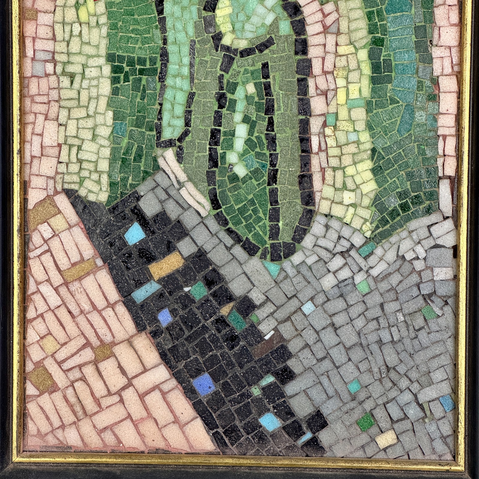 Magnificent Vintage MCM Abstract Figurative Mosaic Framed Wall Art