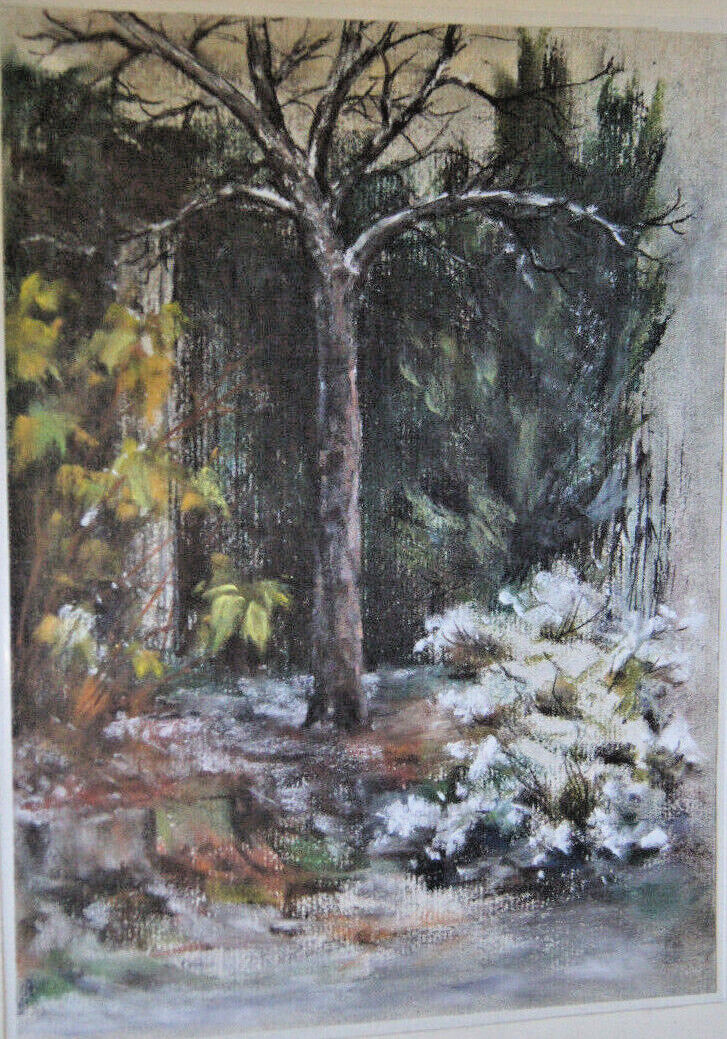 Franz Ehmke *1928-2018 Pastel Garden Landscape with Tree in Early Winter
