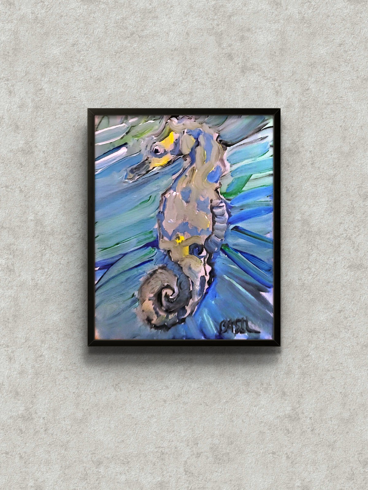 Seahorse Unique Abstract Expressionism Wall Art Canvas Board 8×10