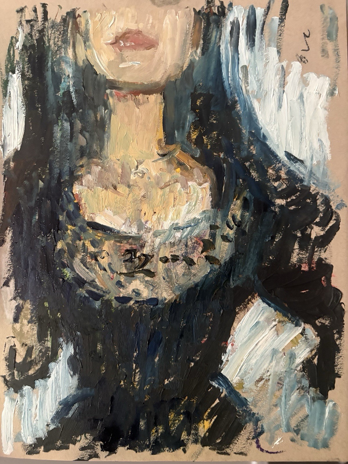 9”x12” Gothic Woman Cubist Interior Oil Sketch On Paper Original Signed