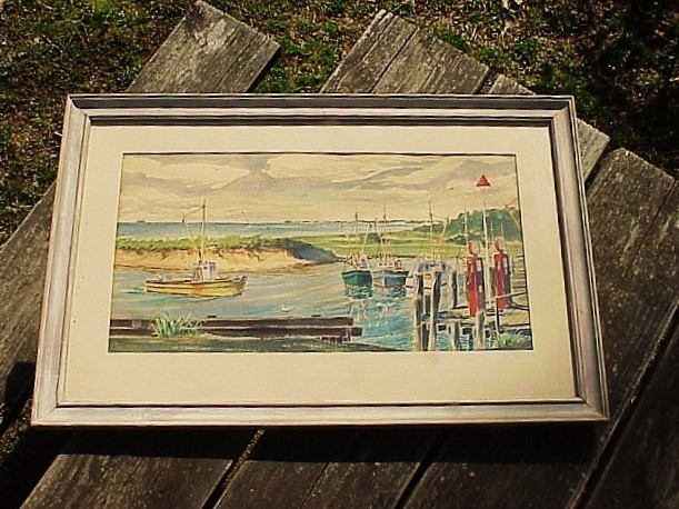 Orig 18″Wx28″L ROCK HARBOR Orleans Mass Watercolor HAROLD DURAND WHITE Cape Cod