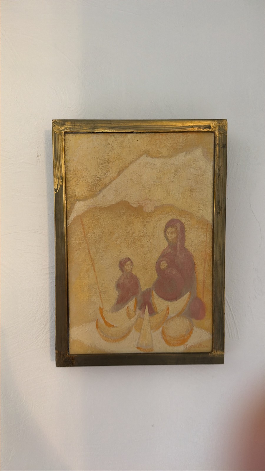 Signed Mother and Child Oil Painting Framed Mid Century Inspired Art