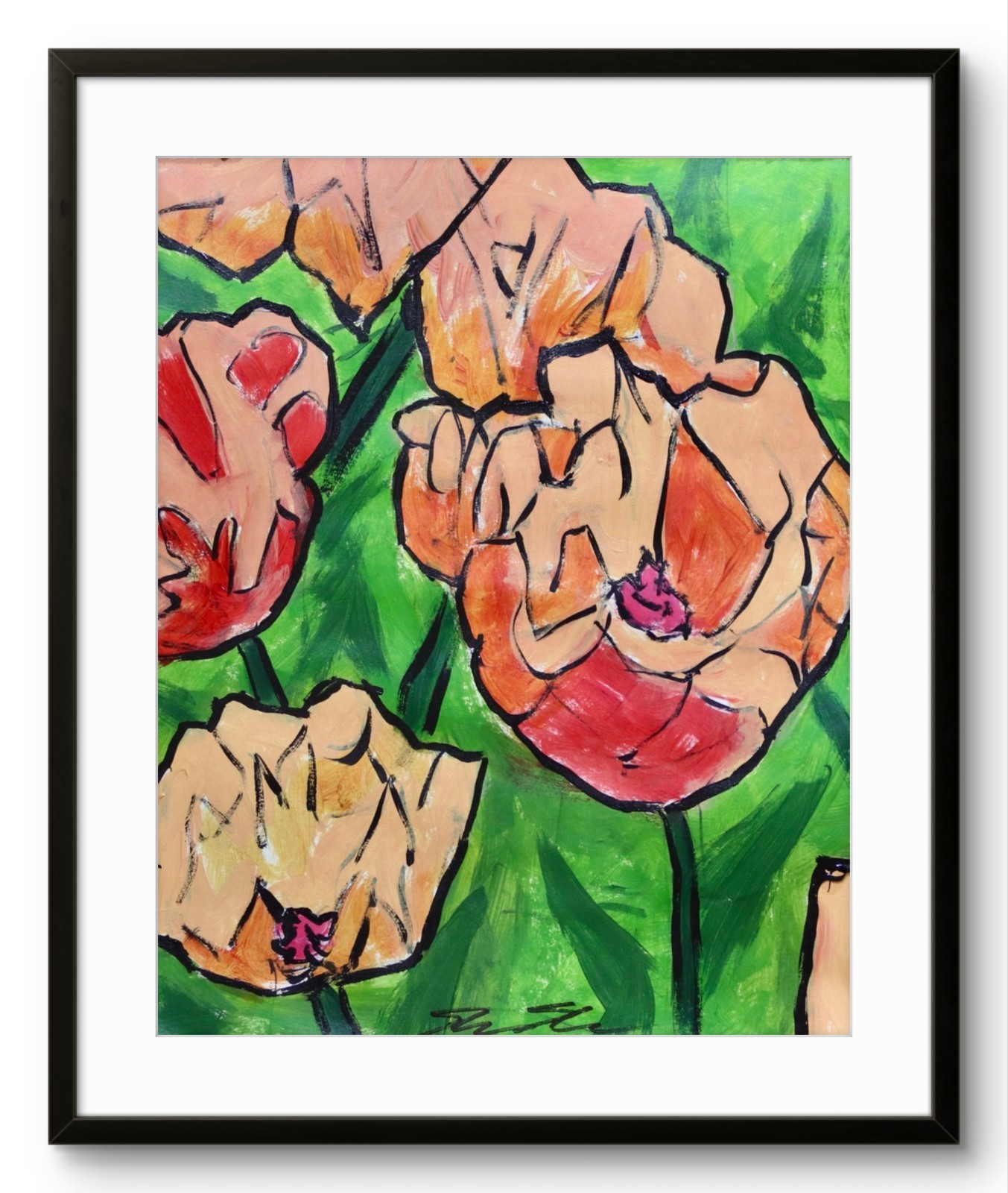 ShawNshawN Tulips Original Painting on Paper 11×14 Flowers Garden Art