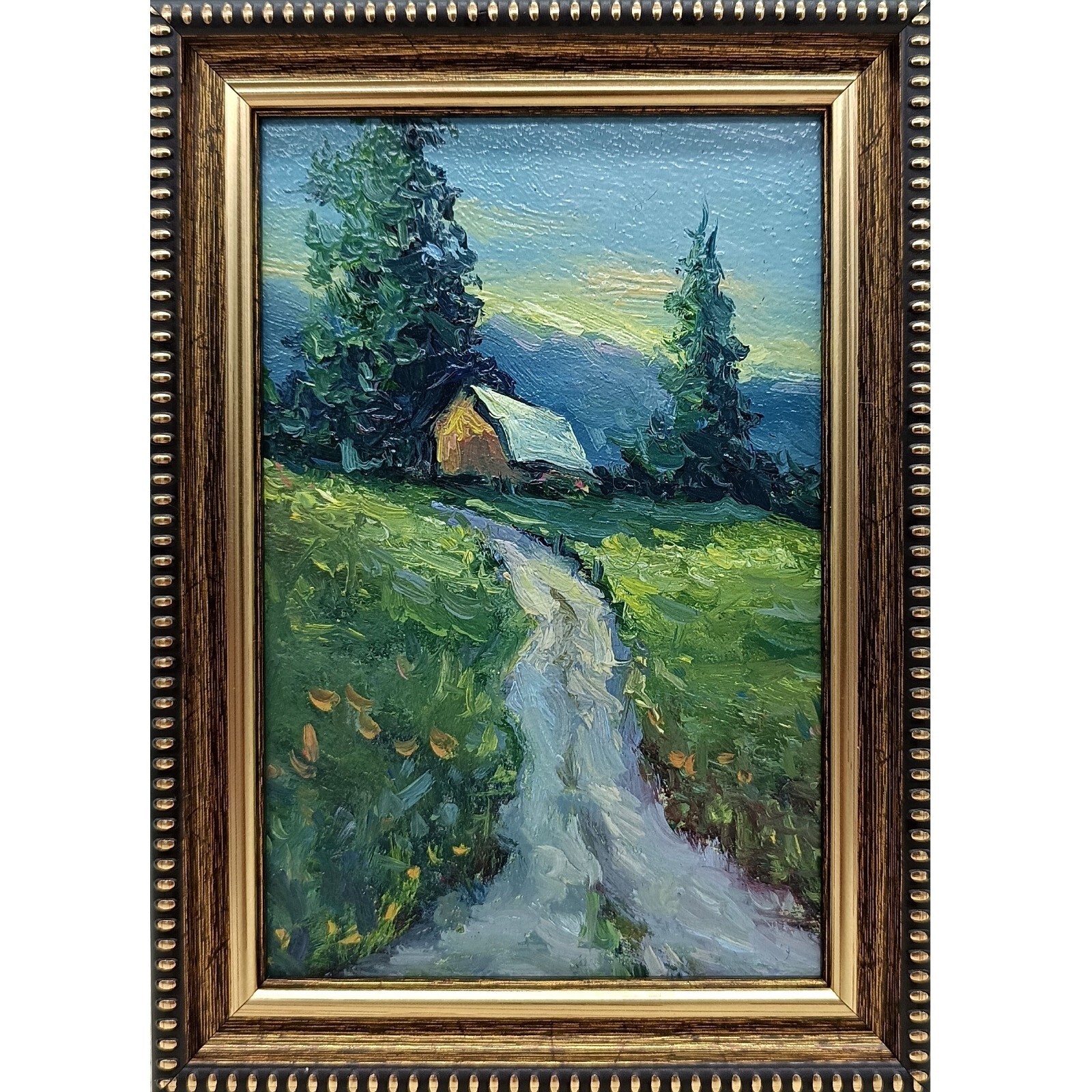 Summer nature Oil painting Original art Country Landscape meadow 4 x 6 in