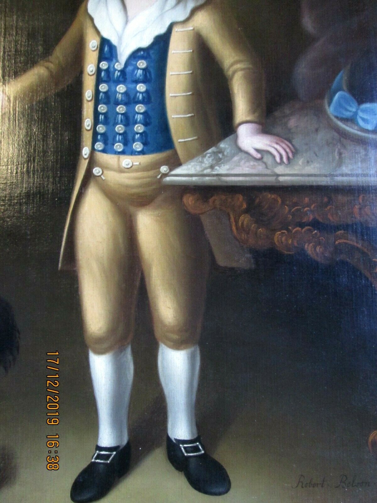 Lt. 1700’s 36″ x 50″ FRAMED 18TH C.AMERICAN PORTRAIT PAINTING O/C BOY W/DOG