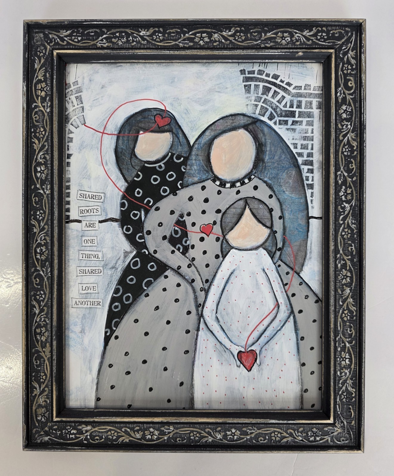Family Trio Original Watercolor «Shared Roots» Framed 11.25″x14.25