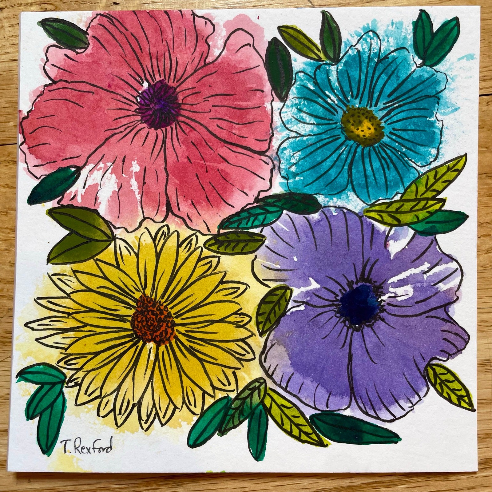 Hand painted watercolor original painting spring flowers