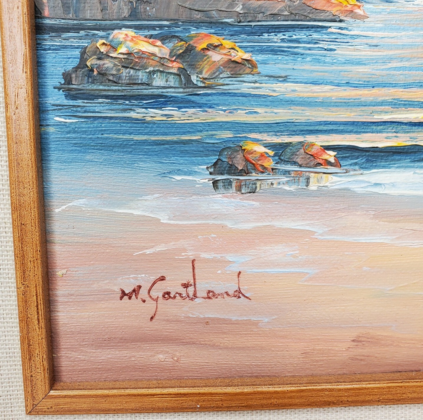 Lighthouse Seascape Oil Painting Sunset Boat Signed M Gartland Beach House Decor