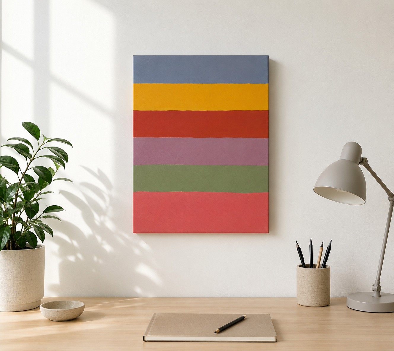 abstract stripe canvas wall art yellow blue green modern hanging gallery wrapped