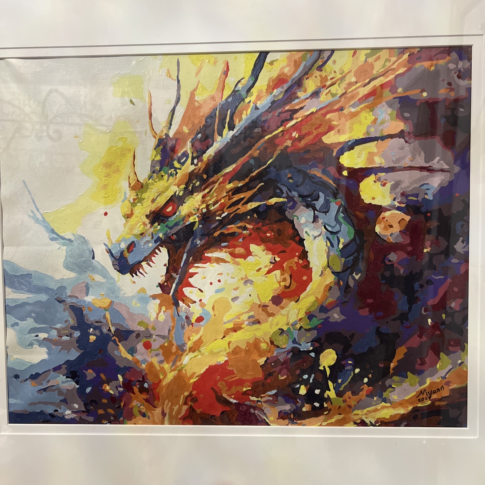 Dragon Abstract paint-by-number hand painted completed 16×20 unframed art canvas