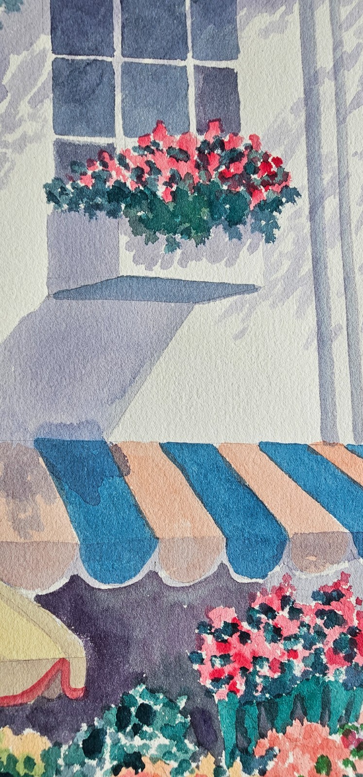 Peter Wong Beach House Original Watercolor painting Arches paper Flower Shop art