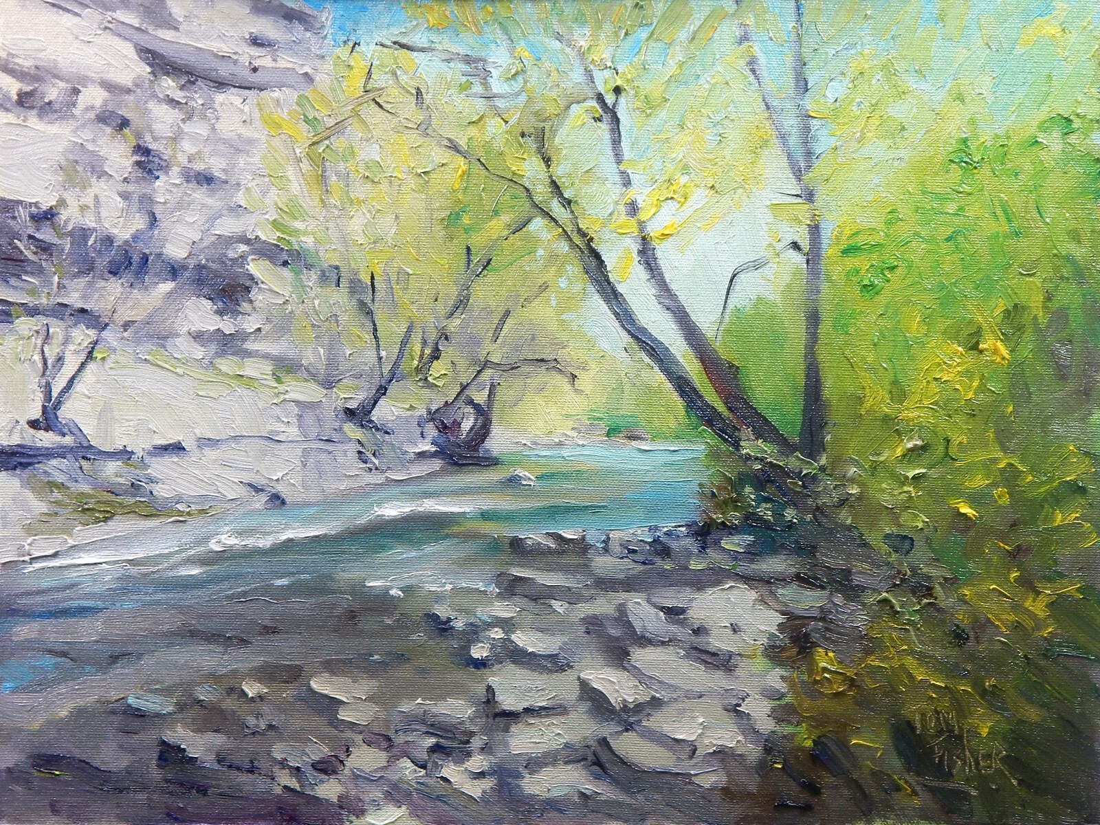 Vermillion River creek realistic Impressionism oil Painting landscape Tom Fisher