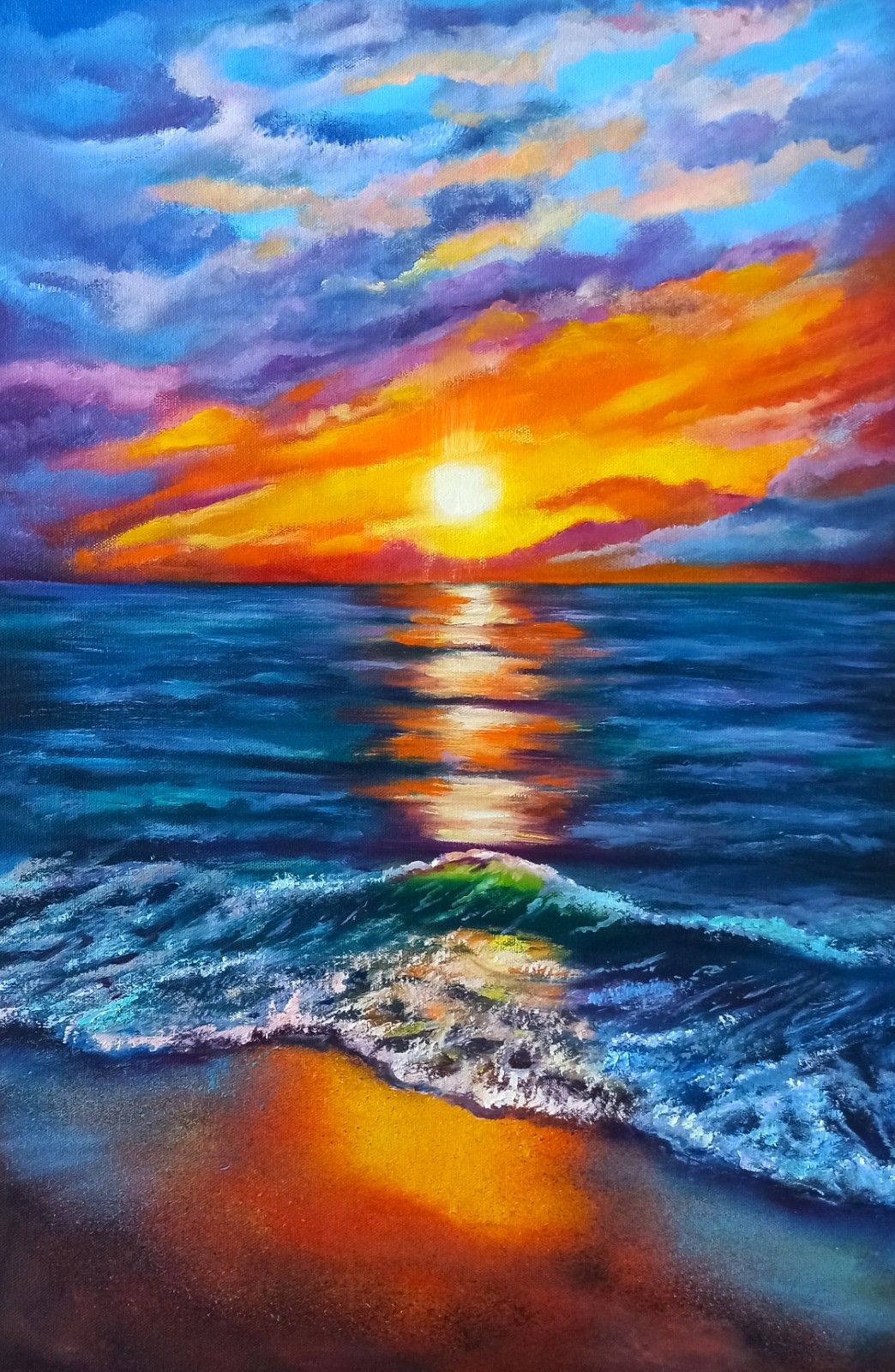Seascape Original Oil Painting canvas 60x40cm Impressionism Seaside Sunset Art
