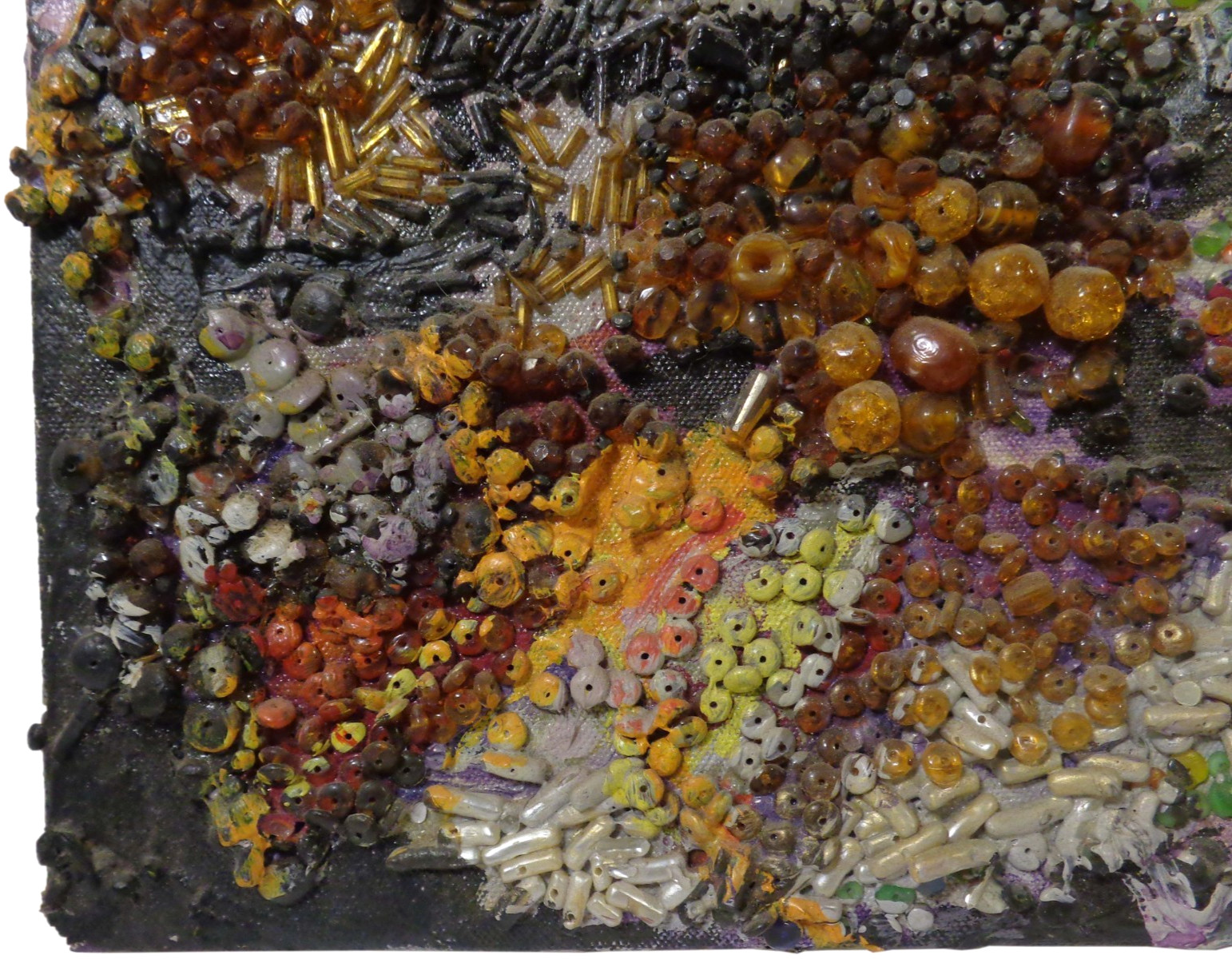 PADA, 1986 ‘DUST & SHADOW’ VINT SIGNED PAINTED/BEADED ABSTRACT COLLAGE on CANVAS