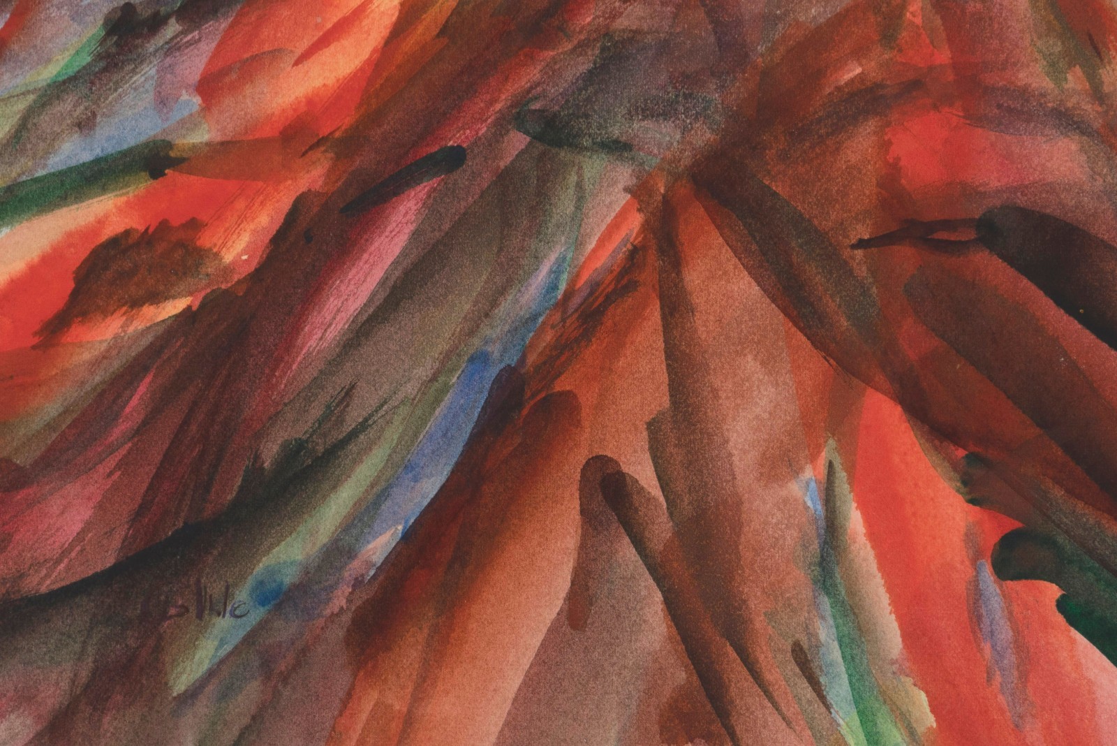 ESTHER YUCHT, ISRAEL 1970, Expressionism, Landscape Watercolor, VERY NICE! RARE