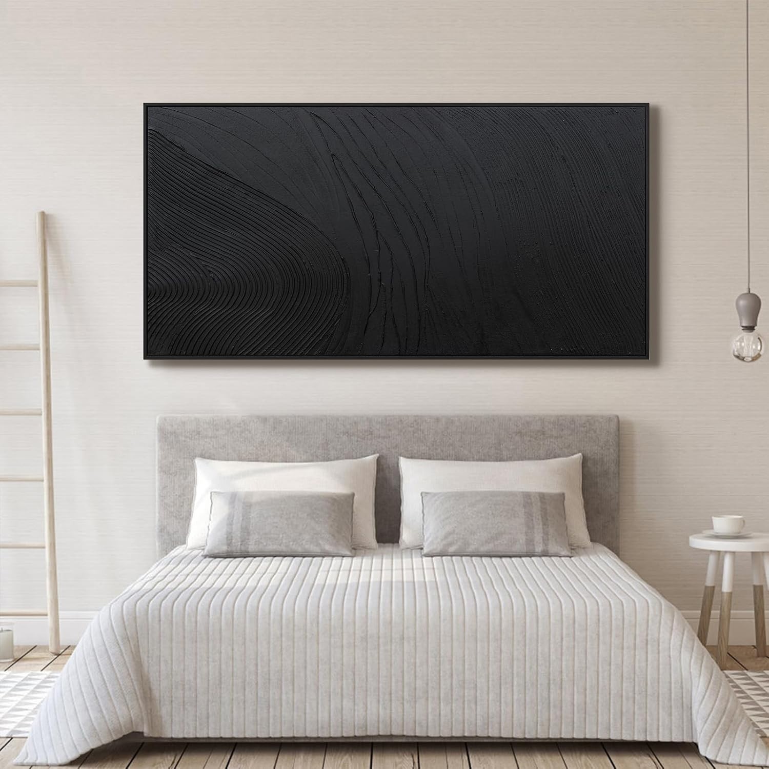 Contemporary Black Abstract Canvas Art – 29″x58″ Wall Hanging for Home Elegance