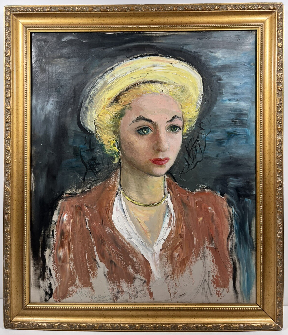 GLADYS ROCKMORE DAVIS MODERNISM ANTIQUE WOMAN PORTRAIT VINTAGE OIL PAINTING