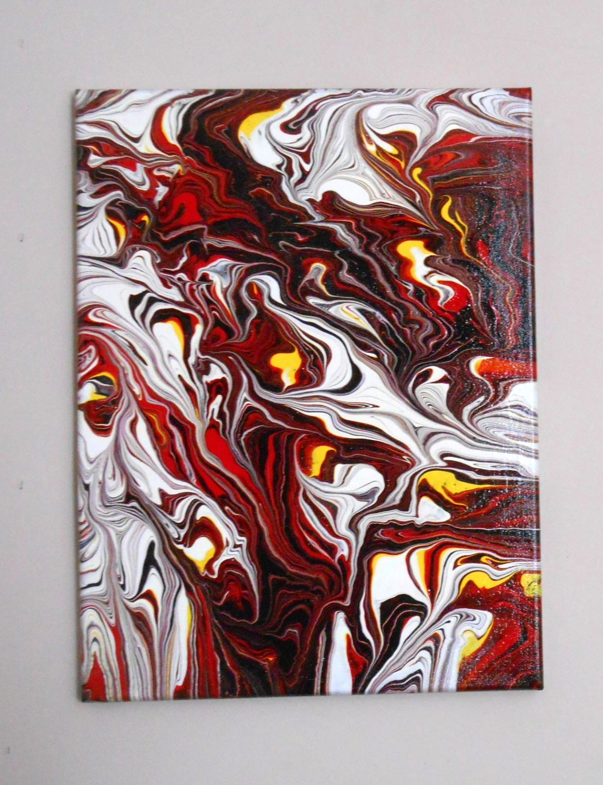 Acrylic Pour Abstract Fluid Art Painting on 12×16 inch Canvas Black White Red
