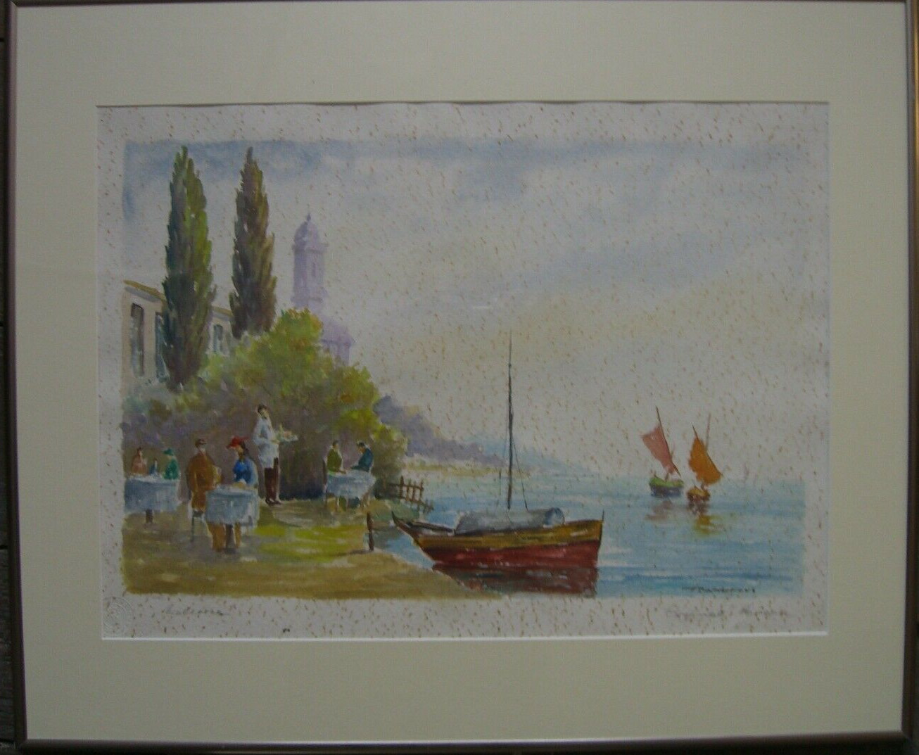 ::H. DAHLHAUS MALLORCA SZENE UFER HAFEN BOOT CAFE DOM MEER ZYPRESSEN ANTIK