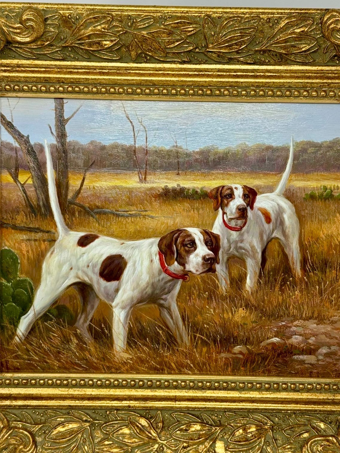 Vintage Framed English Pointer Hunting Dog Oil Painting