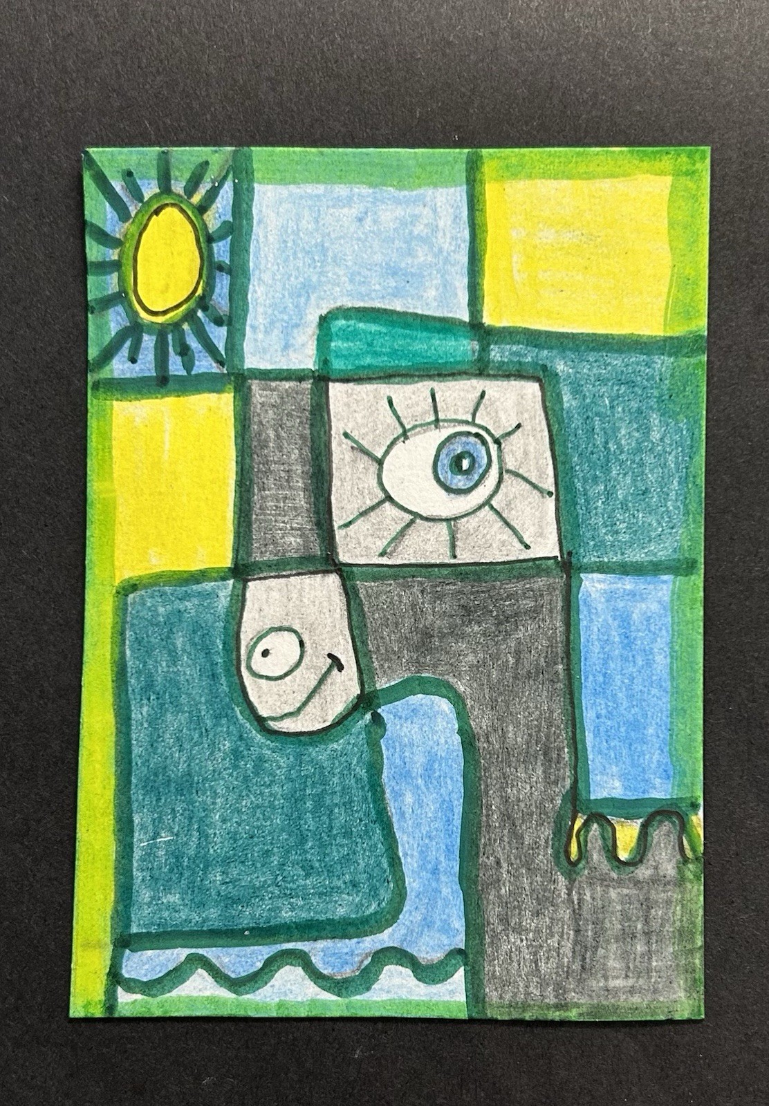 ACEO Original Miniature By Lyn’et – ‘Nessie, Lockness Monster’ Abstract 2.5X3.5”