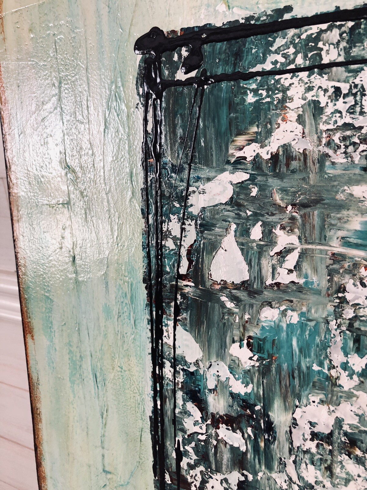 Original Abstract Acrylic Collage Painting By Lisa Carney: “Faded Peppermint”