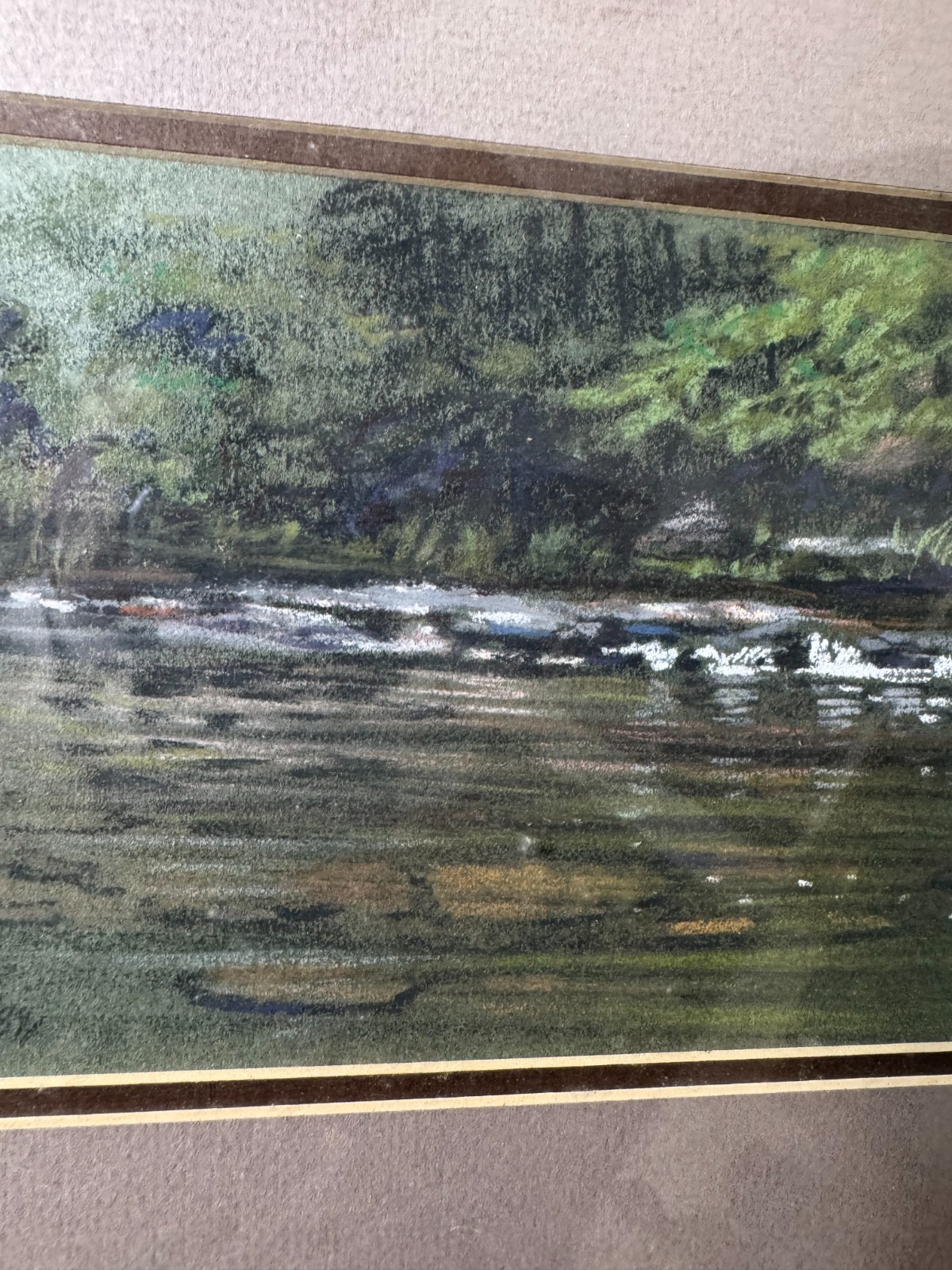 Gibbs 1988 «River Landscape Scene» Pastel Painting – Signed And Framed