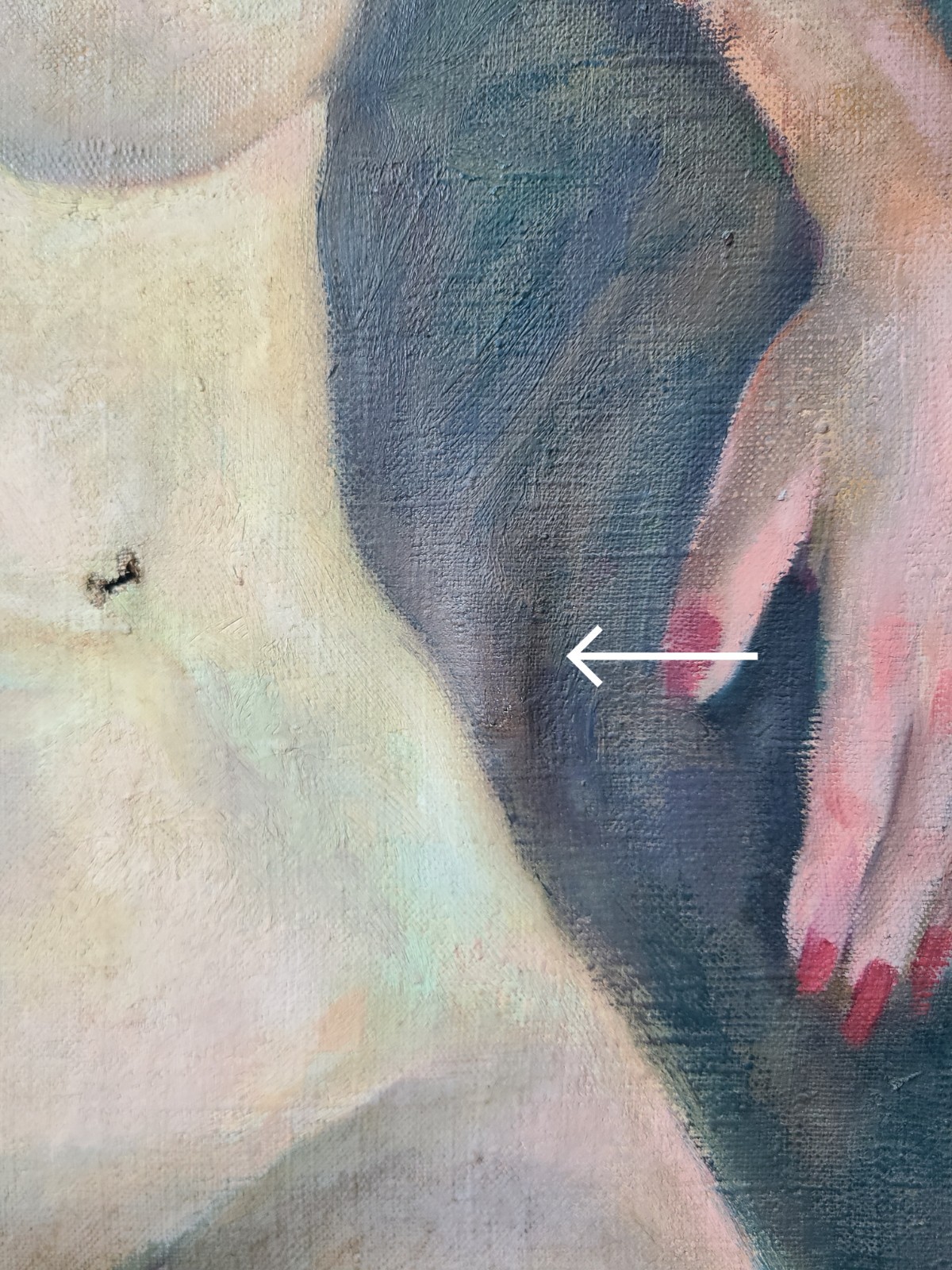 Moody Vintage 1950’s Oil Painting Nude Portrait of a Bettie Page Esque Woman