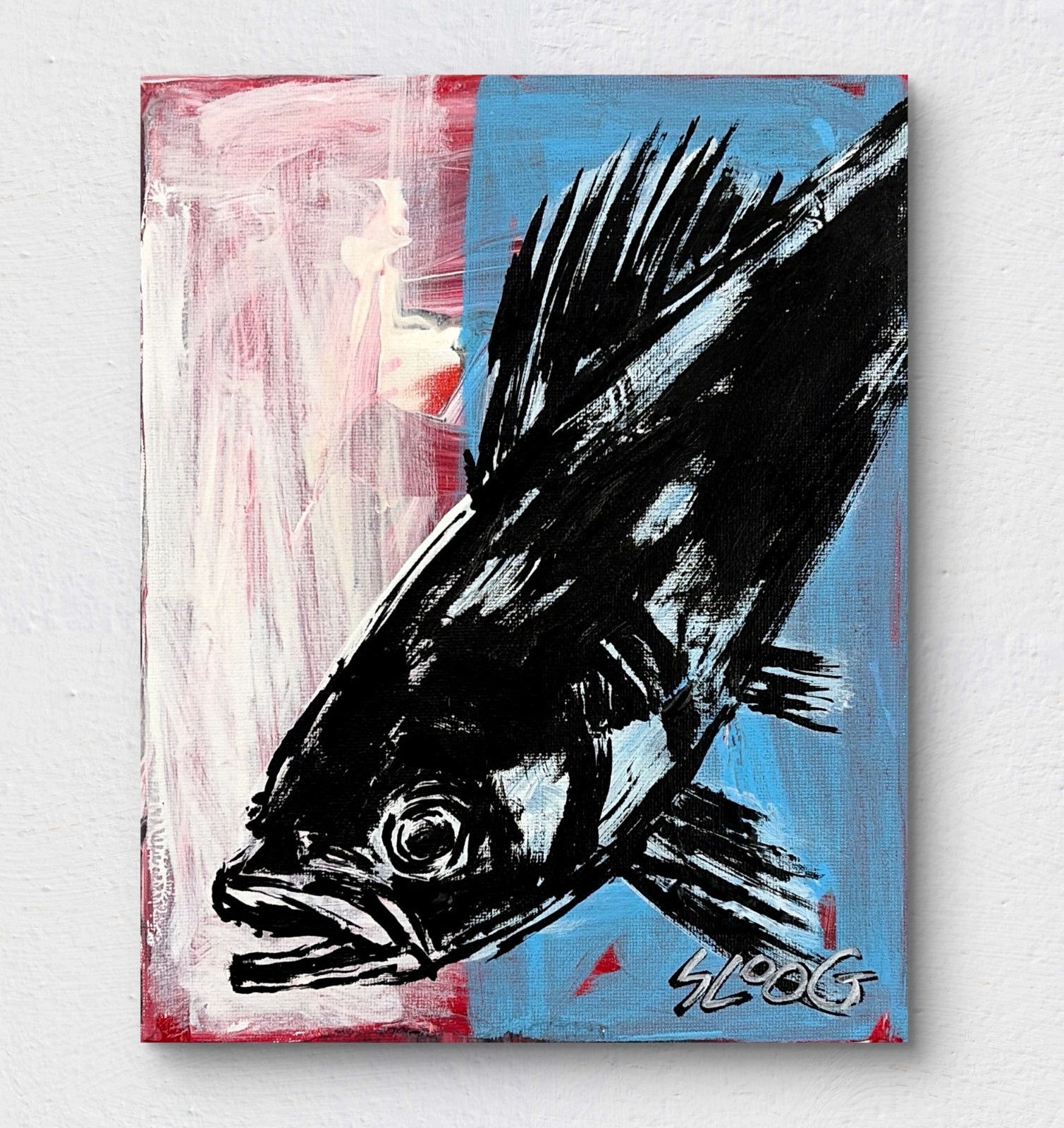 SLOOG Original Art Expressionism Minimal Nature Painting on Canvas 8×10 Fish
