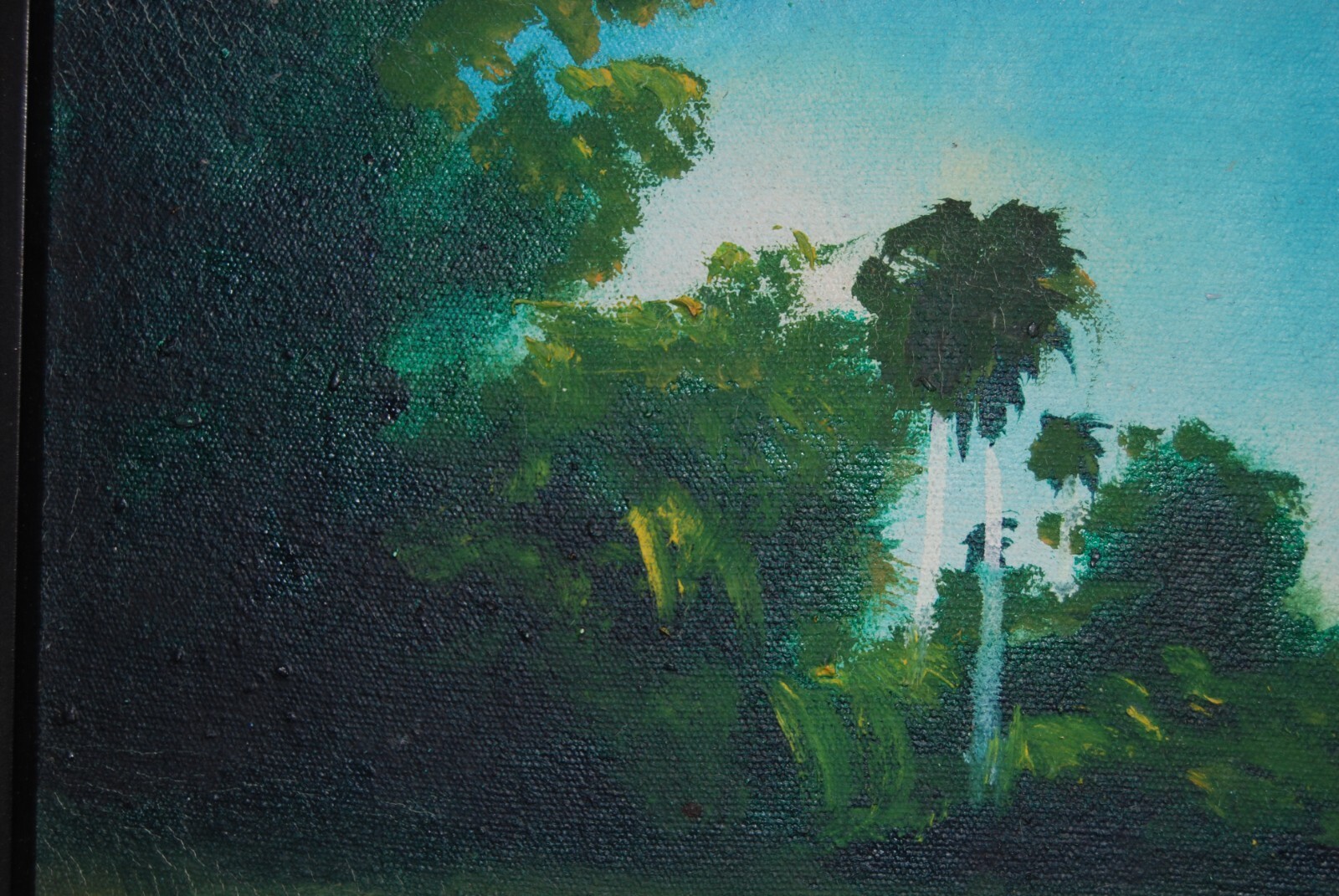 FRAMED SIGNED OIL PALMS AND HUT (BOHIO) A CUBAN COUNTRY SCENE ARTIST: CASTRILLON