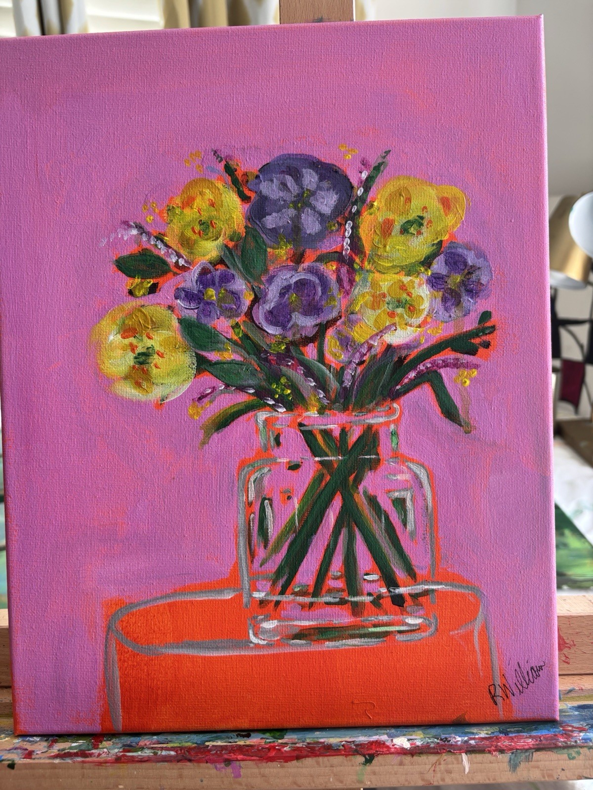 Original Wall Art Signed 11×14 Expressionism Paint Flowers Feminine Brand New