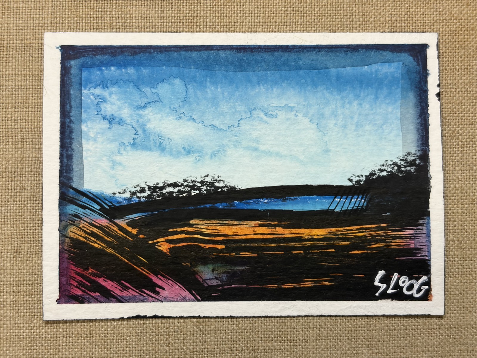 SLOOG Original ACEO Painting Mixed Media Watercolor 2.5×3.5in OOAK Landscape