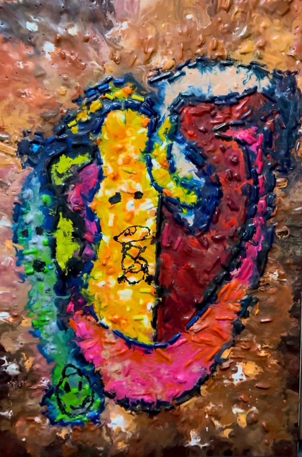 Dark Heart, acrylic on wood, took my son’s drawings to the next level