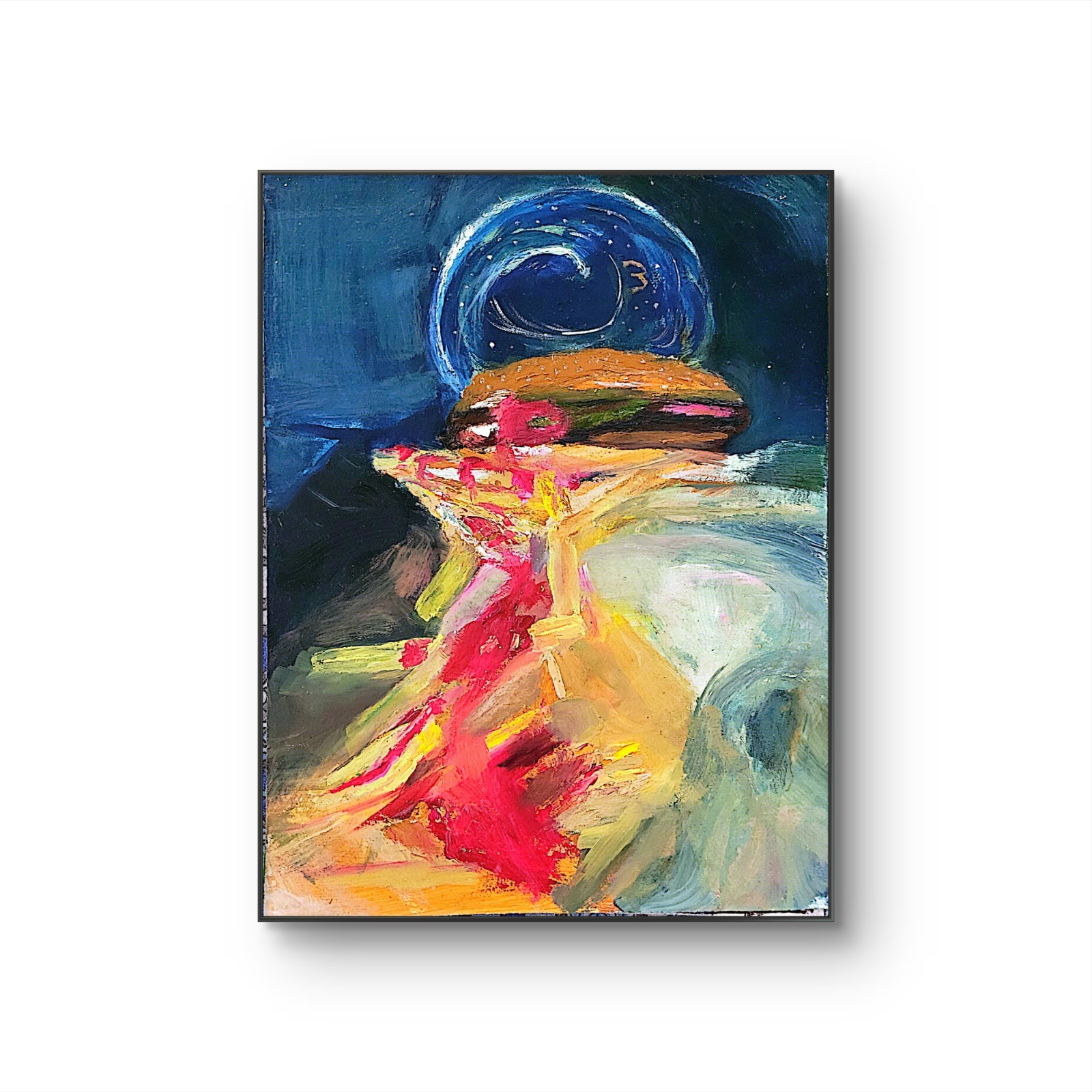 Burger And Fries Abstract Expressionist Original Oil Painting Canvas 12×16