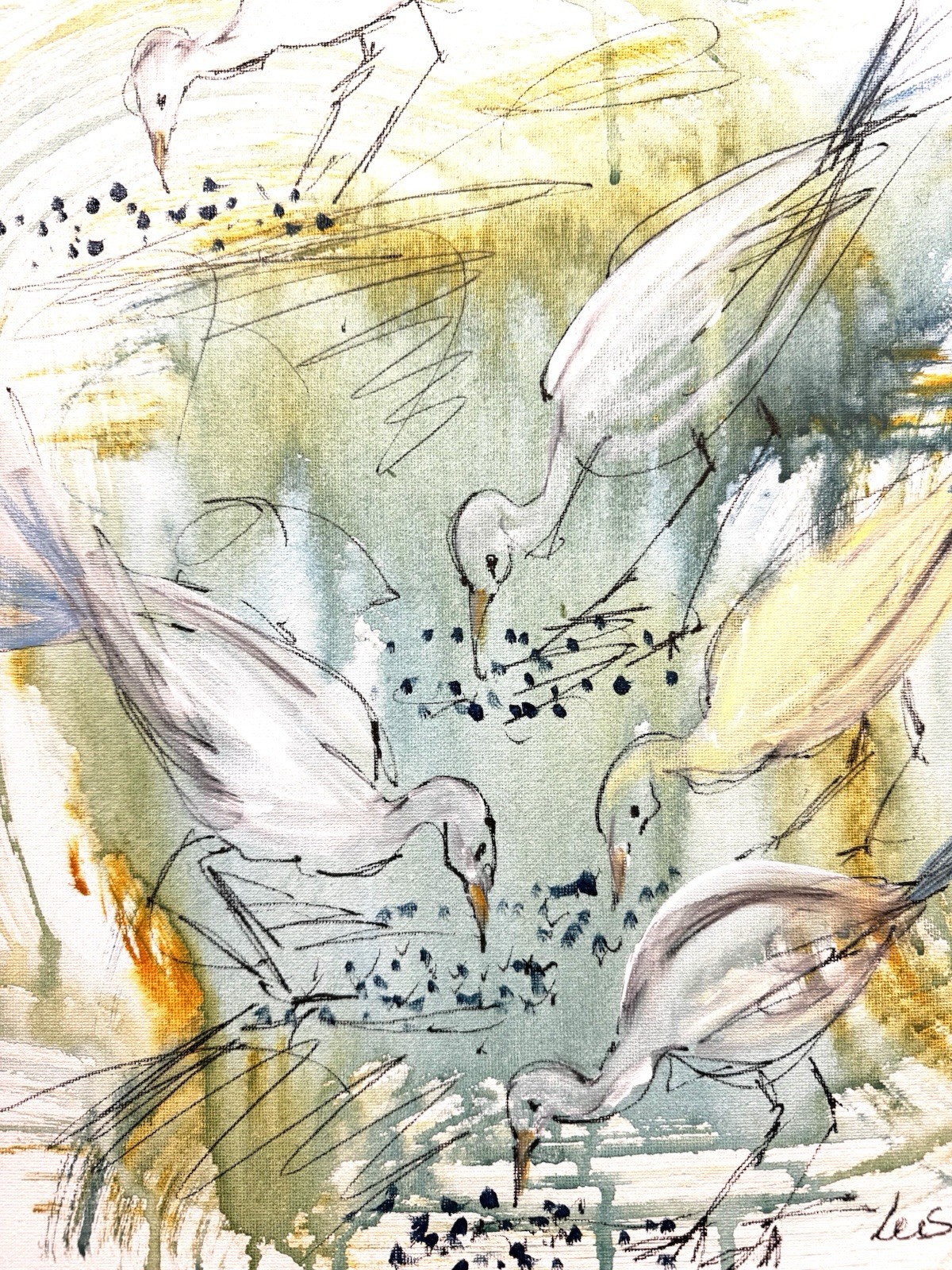 Original Abstract Expressionism 11×14 Birds Handmade Signed Unique Wall Art 230